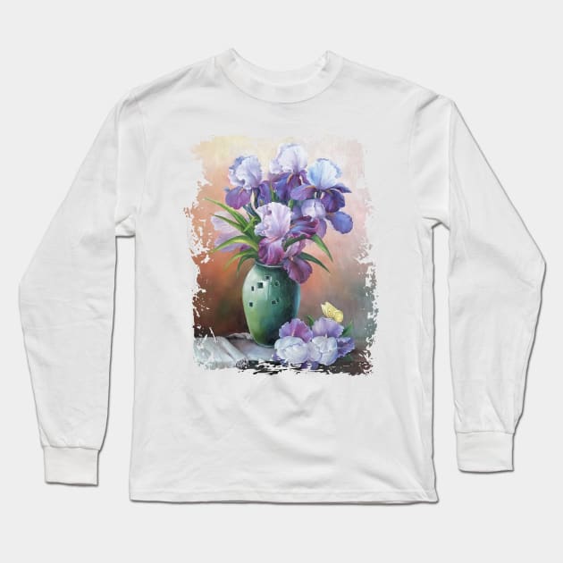 art, picturesque oil painting, bouquet of spring flowers irises Long Sleeve T-Shirt by SwetlanaArt